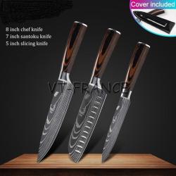 Set Couteau Japonais Pro Santoku Style Damas-3pcs-Set 3