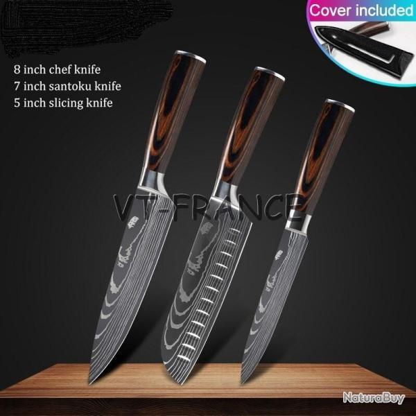 Set Couteau Japonais Pro Santoku Style Damas-3pcs-Set 3