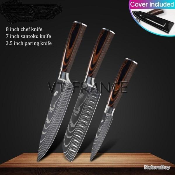 Set Couteau Japonais Pro Santoku Style Damas-3pcs-Set 5