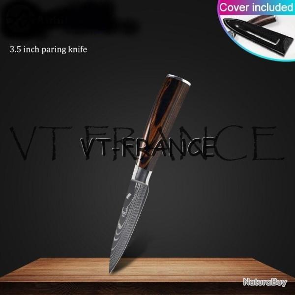 Set Couteau Japonais Pro Santoku Style Damas-Eplucheur 20cm