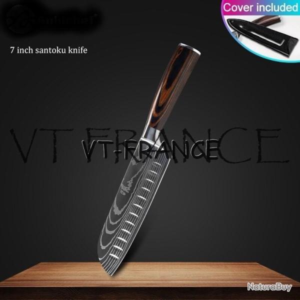 Set Couteau Japonais Pro Santoku Style Damas-Santoku 31cm