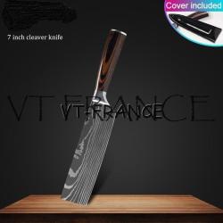 Set Couteau Japonais Pro Santoku Style Damas-Couperet Cleaver 30.5cm