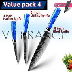 Couteau Japonais Pro Santoku Style Damas-PACK 4.