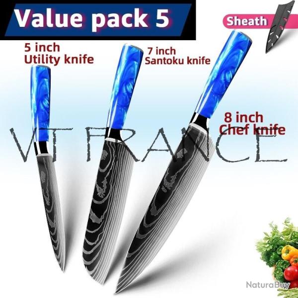 Couteau Japonais Pro Santoku Style Damas-PACK 5.