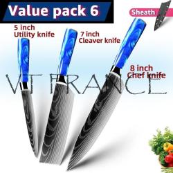 Couteau Japonais Pro Santoku Style Damas-PACK 6.