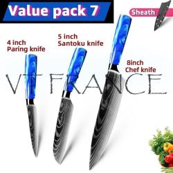 Couteau Japonais Pro Santoku Style Damas-PACK 7.