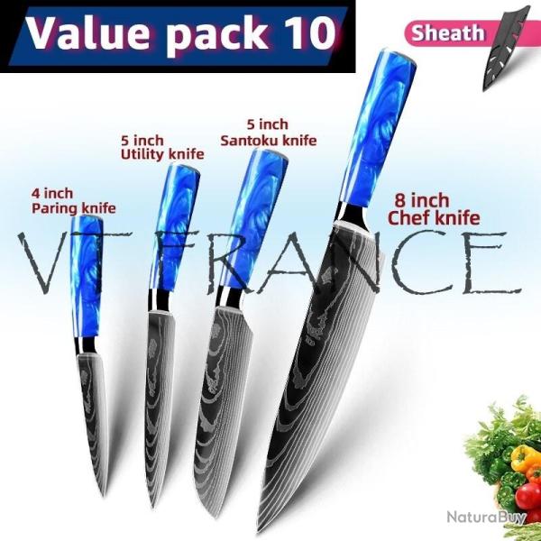 Couteau Japonais Pro Santoku Style Damas-PACK 10.