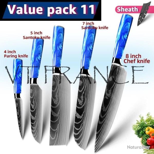 Couteau Japonais Pro Santoku Style Damas-PACK 11.