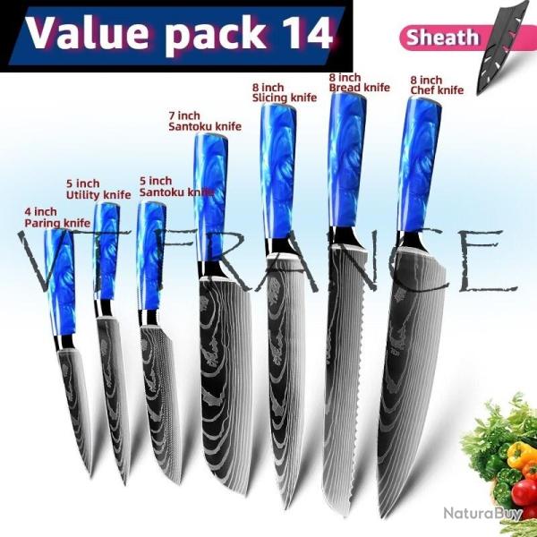 Couteau Japonais Pro Santoku Style Damas-PACK 14.