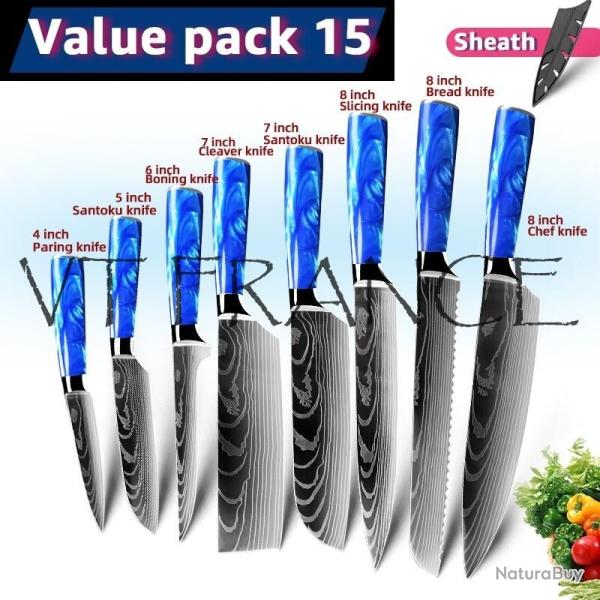 Couteau Japonais Pro Santoku Style Damas-PACK 15.