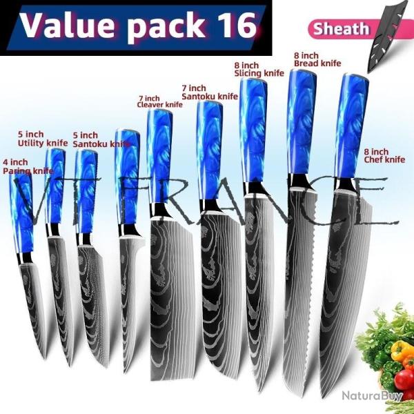 Couteau Japonais Pro Santoku Style Damas-PACK 16.