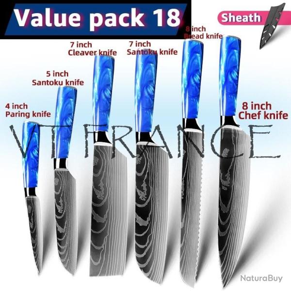 Couteau Japonais Pro Santoku Style Damas-PACK 18