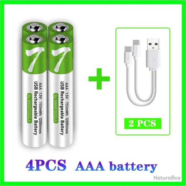 Batterie Lithium-Ion AAA Rechargeable USB-C 1.5V 750mWh-4pcs