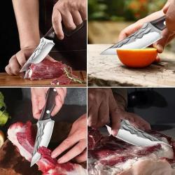 4 Couteau Chasse Camping Cuisine Etui Cuir-2pcs