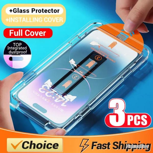 3 Ecran Protecteur Verre + Gabarit Pose pour iPhone-iPhone 15 Pro Max