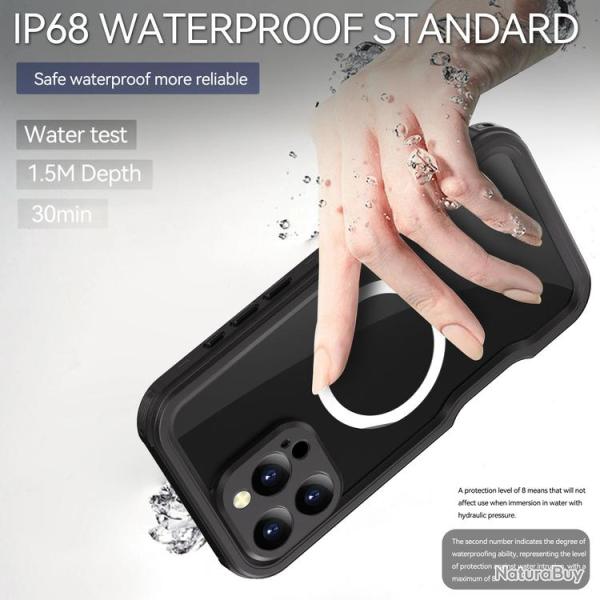 RedPepper Coque Waterproof Anti Choc pour iPhone -Noir-iPhone 16 Pro