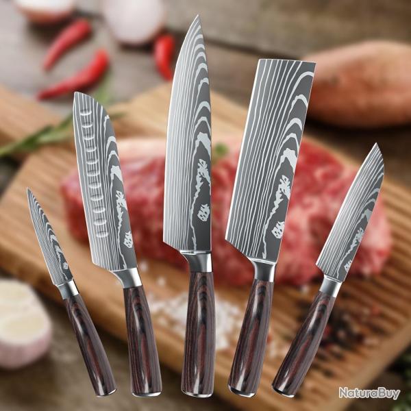 Set Couteaux de Chef Pro Inox Motif Damas-5pcs