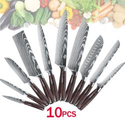 Set Couteaux de Chef Pro Inox Motif Damas-10pcs