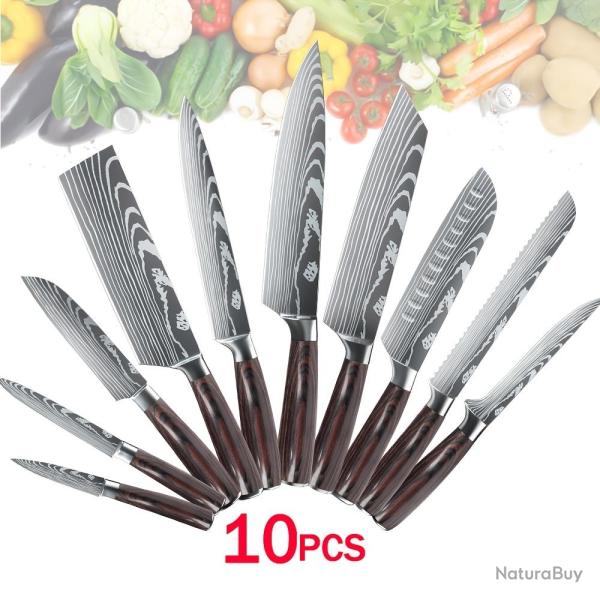 Set Couteaux de Chef Pro Inox Motif Damas-10pcs