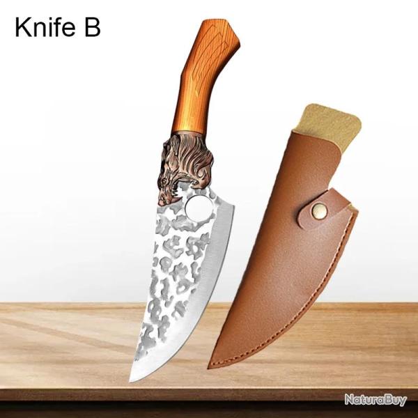 Couteau Pro Chasse Cuisine Chef  Forge Main Martele-B