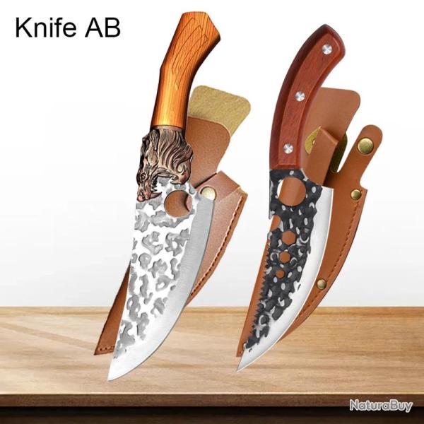 Couteau Pro Chasse Cuisine Chef  Forge Main Martele-AB