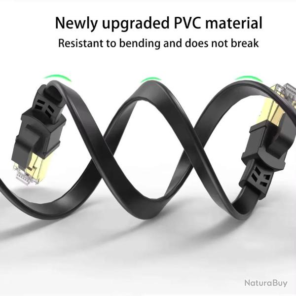 Cable Ethernet Plat Blinde Noir CAT8 RJ45 40GB-1m
