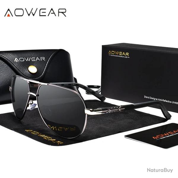 Lunettes de Soleil Aviation Polarisee HD-Gris Noir