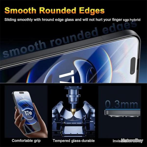 2 Ecran Protecteur Verre Trempe pour iPhone -iPhone 17e
