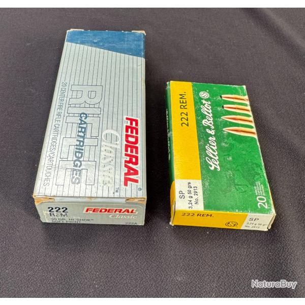 2 boites de cartouche incompl�te calibre 222REM de marque Federal