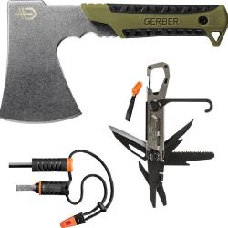 Kit de camping Gerber avec hachette, pince et allume feu
