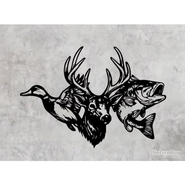D�coration murale en m�tal laqu� noir Chasse P�che ENCHERE 1 EURO