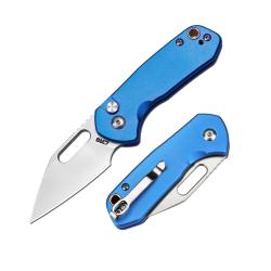 Couteau Pliant CJRB Mini Pyrite Lame AR-RPM9 sand polish Manche Aluminium Bleu Button Lock J1933BU -