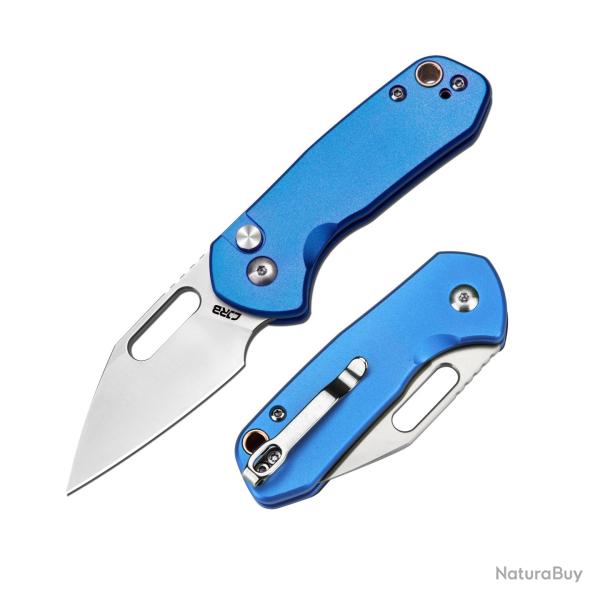 Couteau Pliant CJRB Mini Pyrite Lame AR-RPM9 sand polish Manche Aluminium Bleu Button Lock J1933BU -