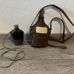 WW1 Lot Gourde &agrave; eau et gourde &agrave; eau de vie militaire Cavalerie Fran&ccedil;aise mod&egrave;le 1884 Tr&egrave;s bon &eacute;tat