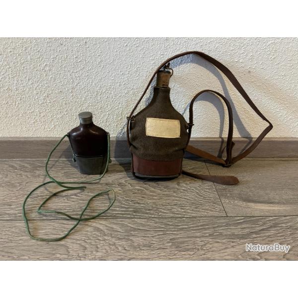 WW1 Lot Gourde � eau et gourde � eau de vie militaire Cavalerie Fran�aise mod�le 1884 Tr�s bon �tat