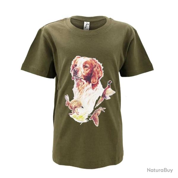 T-shirt enfant sc�ne de chasse 100% coton kaki 6 � 12 ans 8 ans