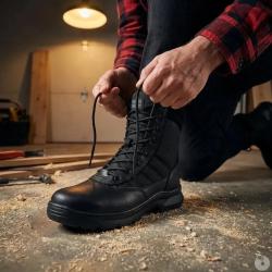 Chaussures Tactic travail mi-hautes noir antid&eacute;rapantes cuir 45