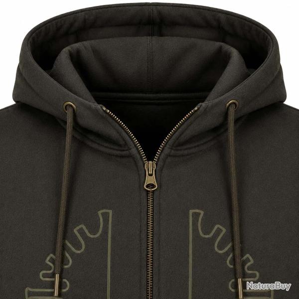 Sweat capuche Ultra full zip coton s�rigraphi� vert kaki S � 2XL S