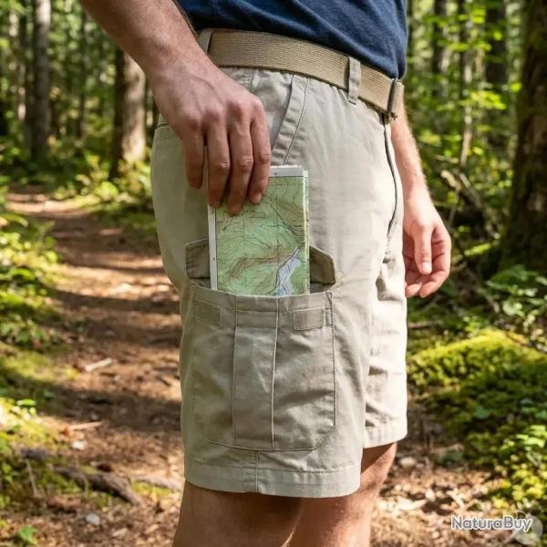 Short Valley beige 65 polyester 35 coton cargo multi poches
