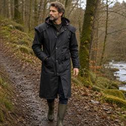 Manteau long cir&eacute; Walker Hawkes Stockman Navy en coton cir&eacute; &eacute;pais
