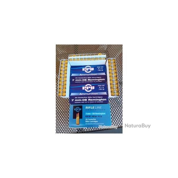 60 Douilles PPU Ammunition Calibre 7mm-08 REM Tir�es une seule fois conditionn�es dans leurs bo�tes.