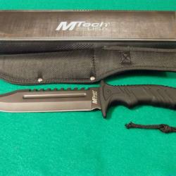 Couteau MTech Tactical Survie Chasse Lame Acier 440 Avec Scie sur Haut Manche Abs Etui Nylon 057BK
