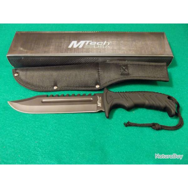 Couteau MTech Tactical Survie Chasse Lame Acier 440 Avec Scie sur Haut Manche Abs Etui Nylon 057BK