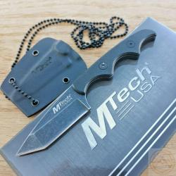 Couteau de Cou MTech Neck Lame Acier Inox Stonewash Manche G-10 Etui Kydex avec chainette T673