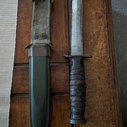 Couteau Am&eacute;ricain Seconde Guerre Mondiale USM3 UTICA+Fourreau USM8