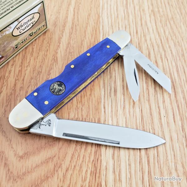 Couteau Frost Whitetail Cutlery Blue Os 3 Lames Acier Inox Rosfreid Manche Os bleu Cran Forc� 5BLSB