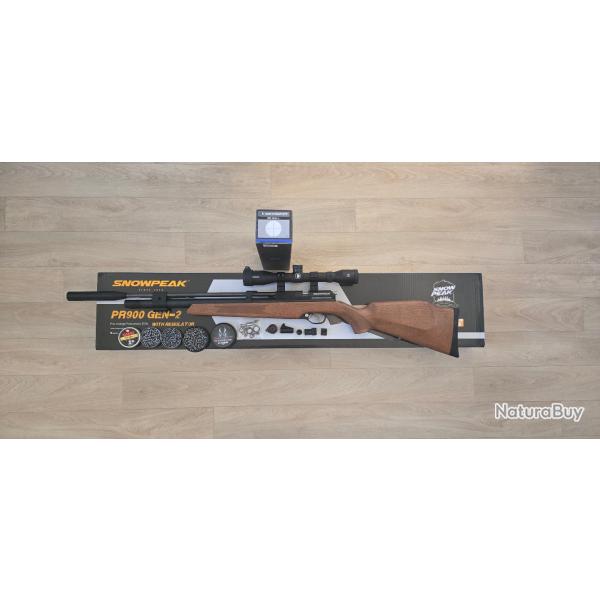 Snowpeak PR900W Gen-2 PCP (R�gul�e) Cal. 4.5mm, lunette Discovery Optics 4x32 et 3 boites de plombs.