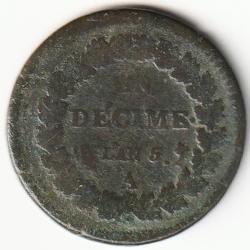 Pi&egrave;ce de Monnaie France d&eacute;cime Dupr&eacute; Grand module       un D&eacute;cime An 5 A
