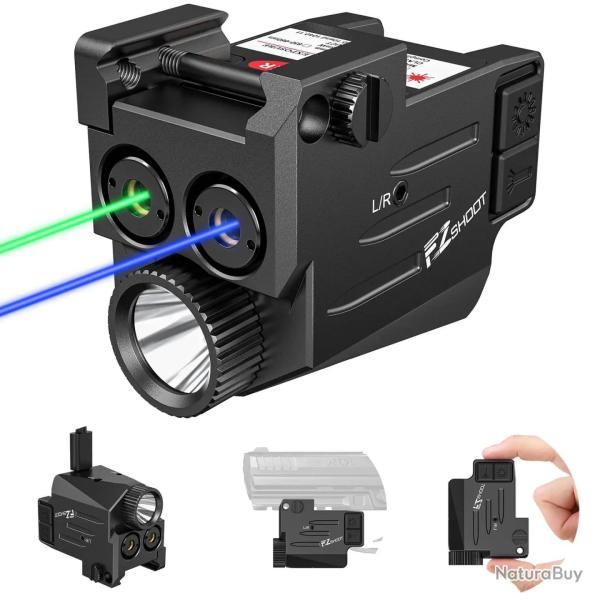 Lampe avec double Laser Bleu et vert LED 800 lumens Flash Strobo pour rail picatinny