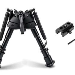 Bipied pivotant M&eacute;tal pour rail picatinny et grenadi&egrave;re avec adaptateur pour rail picatinny